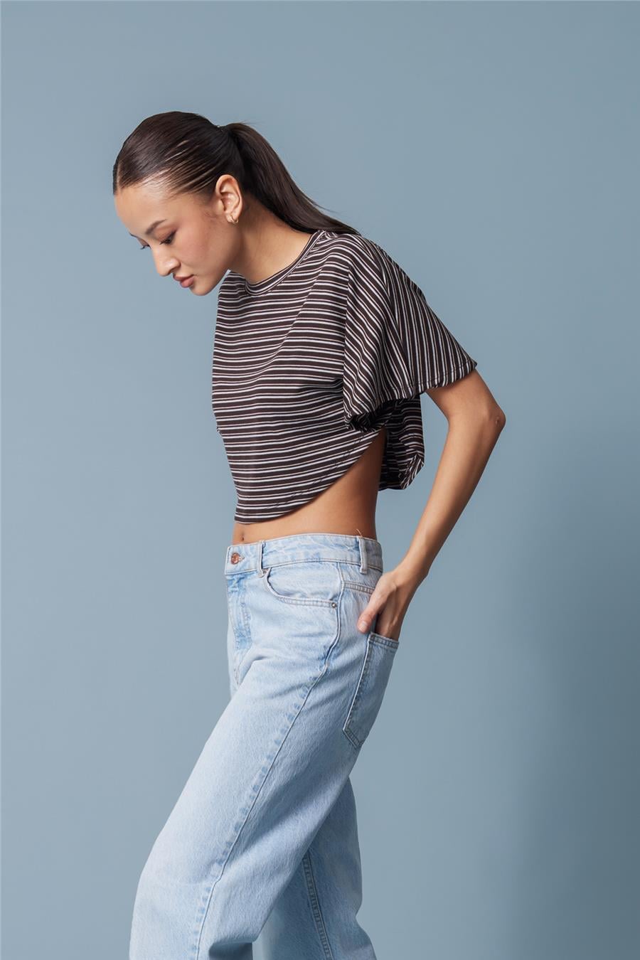 Nisan ÇİZGİLİ YARASA KOL T-SHIRT KAHVE N26-2331