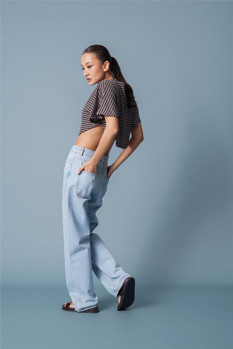 Nisan ÇİZGİLİ YARASA KOL T-SHIRT KAHVE N26-2331