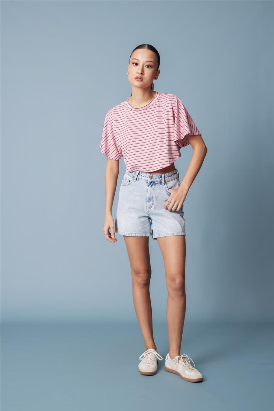 Nisan ÇİZGİLİ YARASA KOL T-SHIRT PEMBE N26-2331
