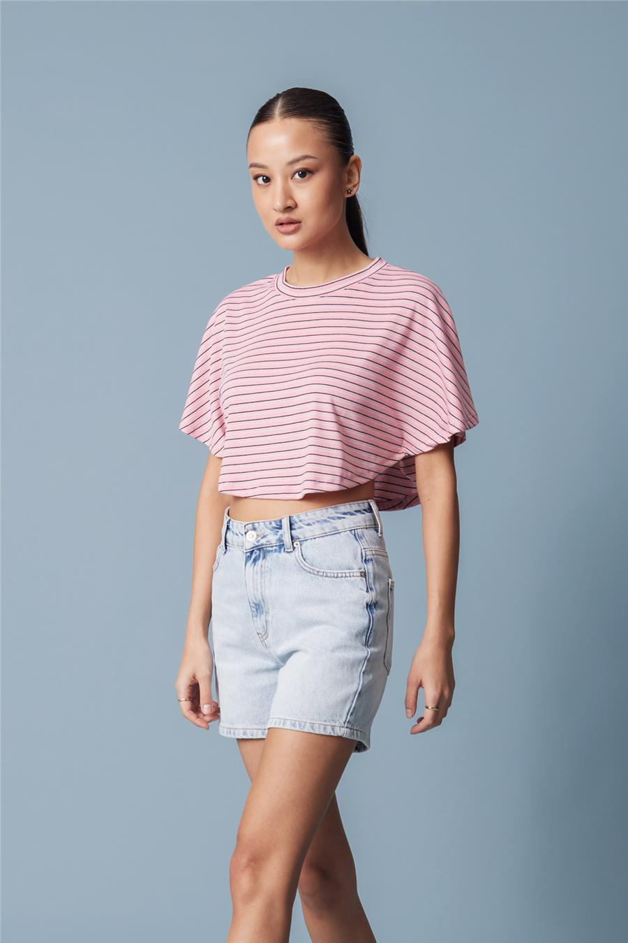 Nisan ÇİZGİLİ YARASA KOL T-SHIRT PEMBE N26-2331