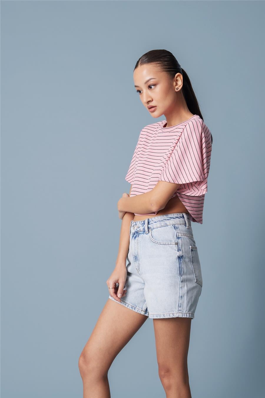 Nisan ÇİZGİLİ YARASA KOL T-SHIRT PEMBE N26-2331