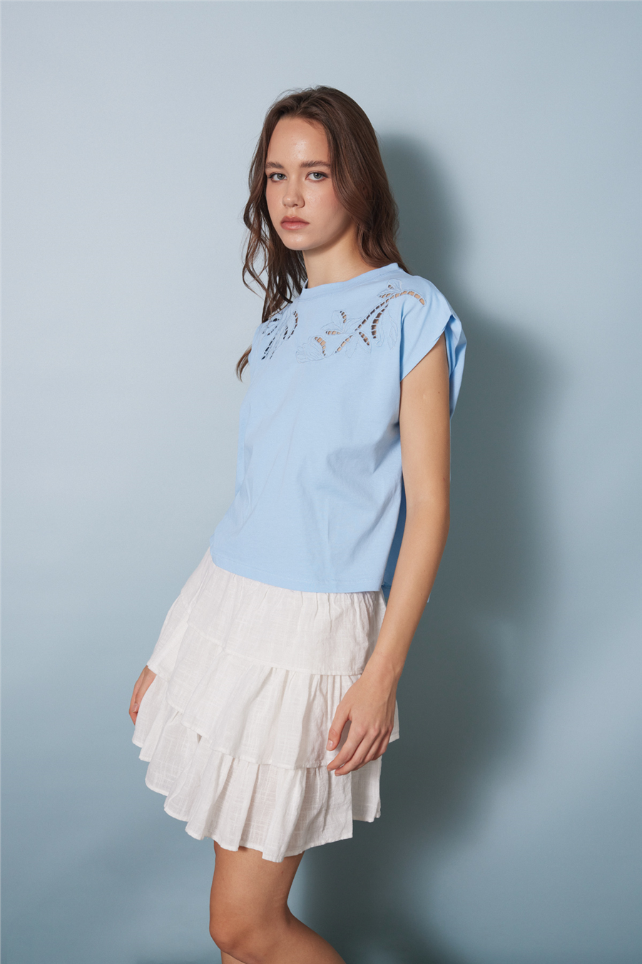 Nisan CUTWORK NAKIŞ DETAYLI T-SHIRT MAVİ N26-2248