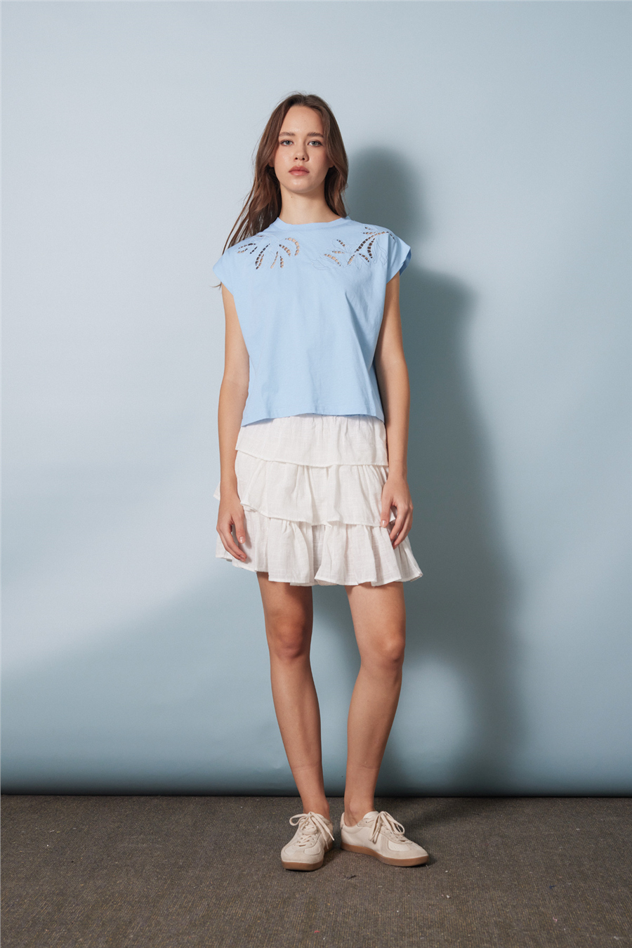 Nisan CUTWORK NAKIŞ DETAYLI T-SHIRT MAVİ N26-2248