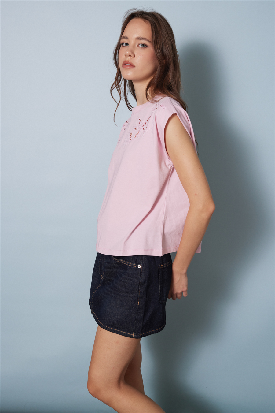 Nisan CUTWORK NAKIŞ DETAYLI T-SHIRT PEMBE N26-2248