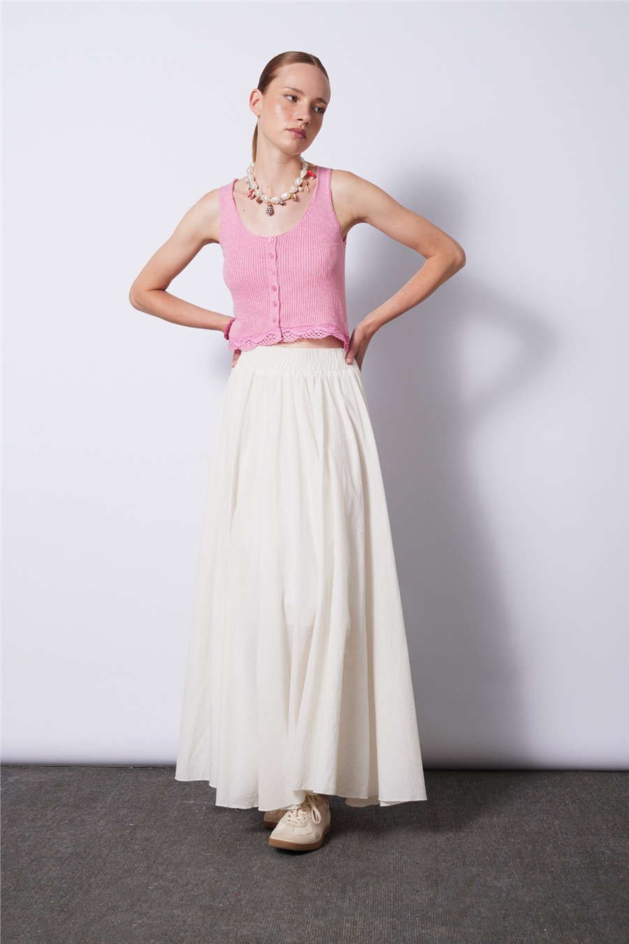 Nisan DANTEL DETAYLI DÜĞMELİ TRİKO TOP PEMBE TT4809-Z