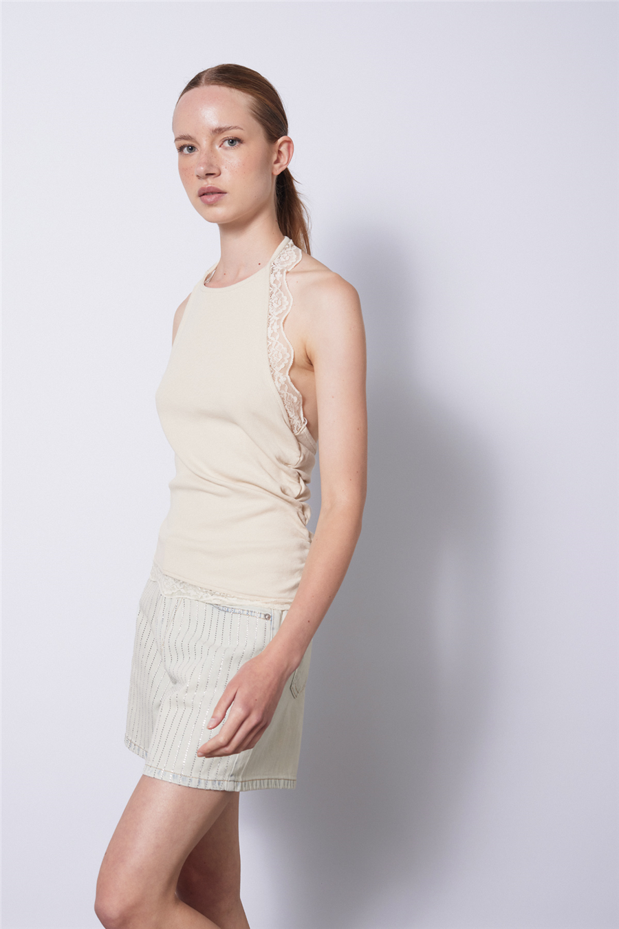 Nisan DANTEL DETAYLI HALTER TOP BEJ N26-2314