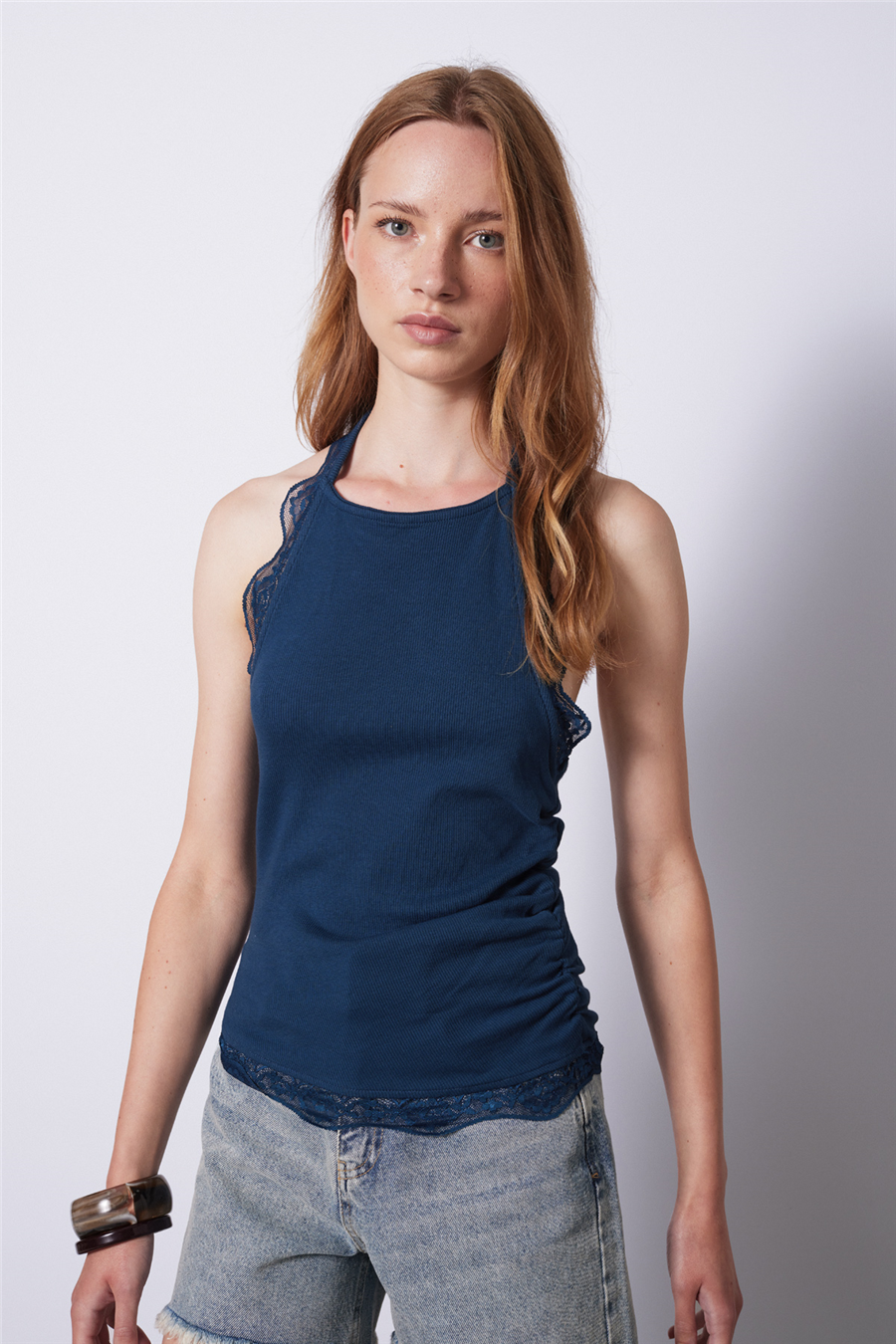 Nisan DANTEL DETAYLI HALTER TOP İNDİGO N26-2314