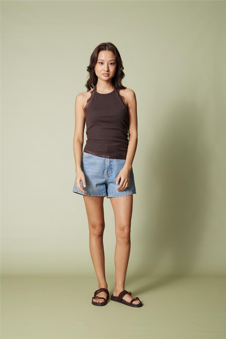 Nisan DANTEL DETAYLI HALTER TOP KAHVE N26-2314
