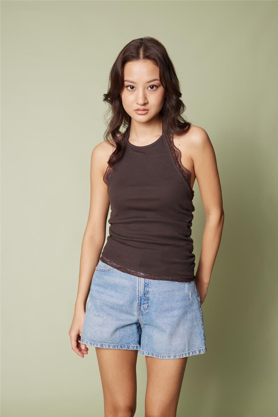 Nisan DANTEL DETAYLI HALTER TOP KAHVE N26-2314