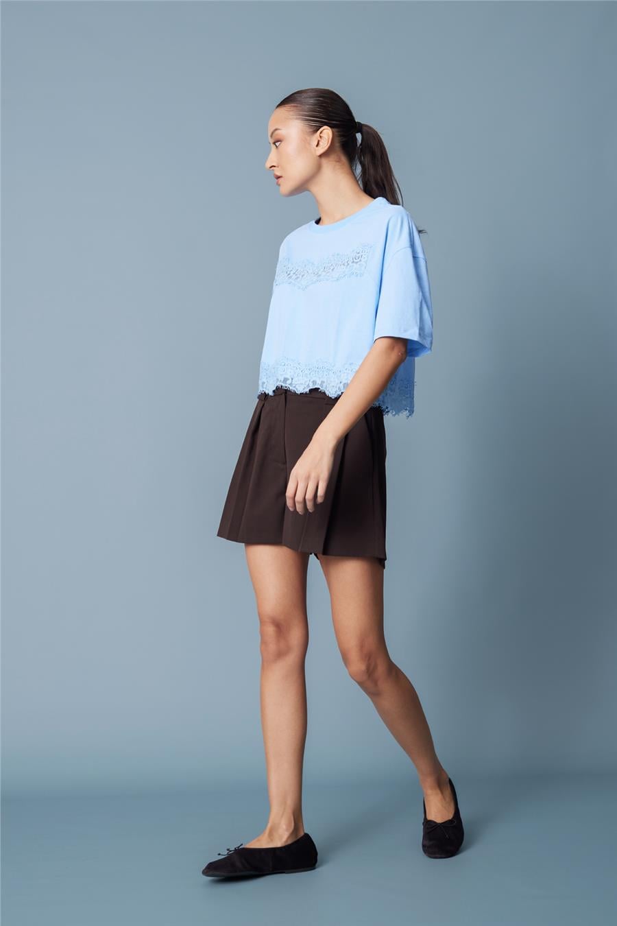 Nisan DANTEL DETAYLI KISA KOLLU T-SHIRT BEBE MAVİ N26-2252