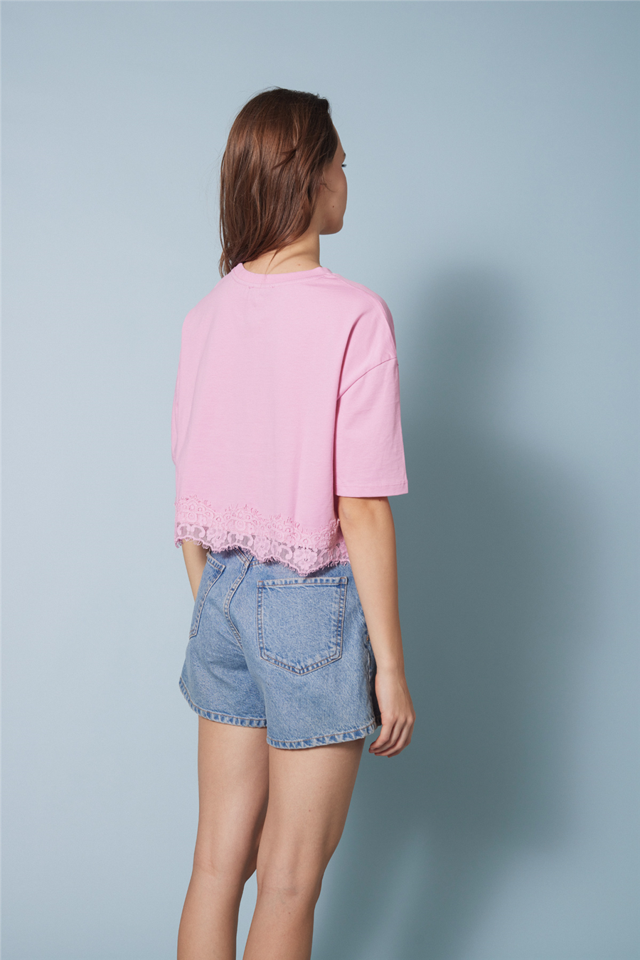 Nisan DANTEL DETAYLI KISA KOLLU T-SHIRT PEMBE N26-2252
