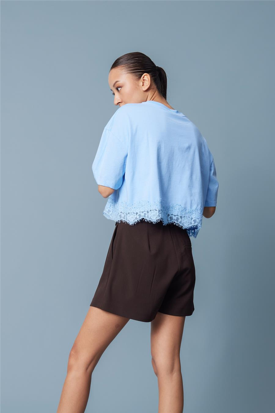 Nisan DANTEL DETAYLI KISA KOLLU T-SHIRT BEBE MAVİ N26-2252