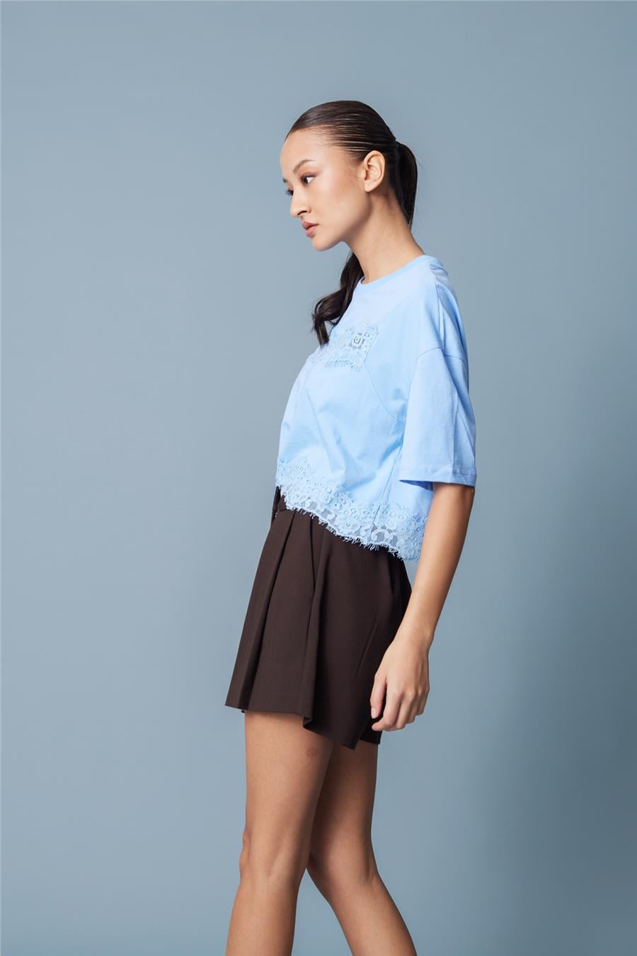 Nisan DANTEL DETAYLI KISA KOLLU T-SHIRT BEBE MAVİ N26-2252