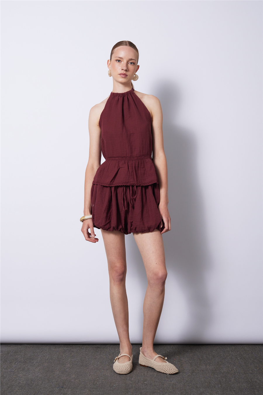 Nisan DANTEL DETAYLI MÜSLİN TOP BORDO N26-2307