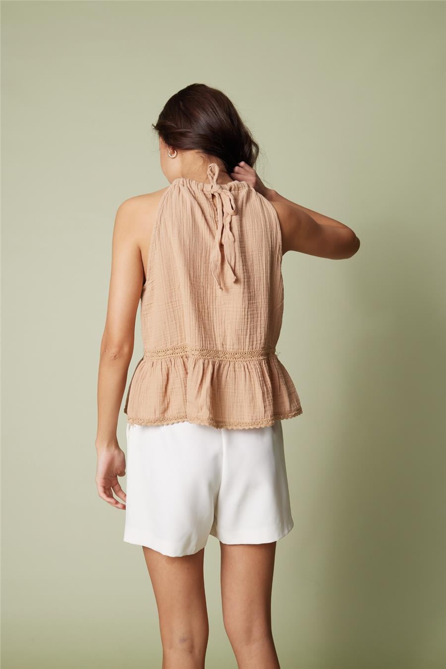 Nisan DANTEL DETAYLI MÜSLİN TOP CAMEL N26-2307