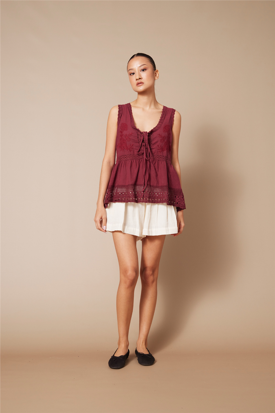 Nisan DANTEL DETAYLI NAKIŞLI TOP BORDO N26-2347