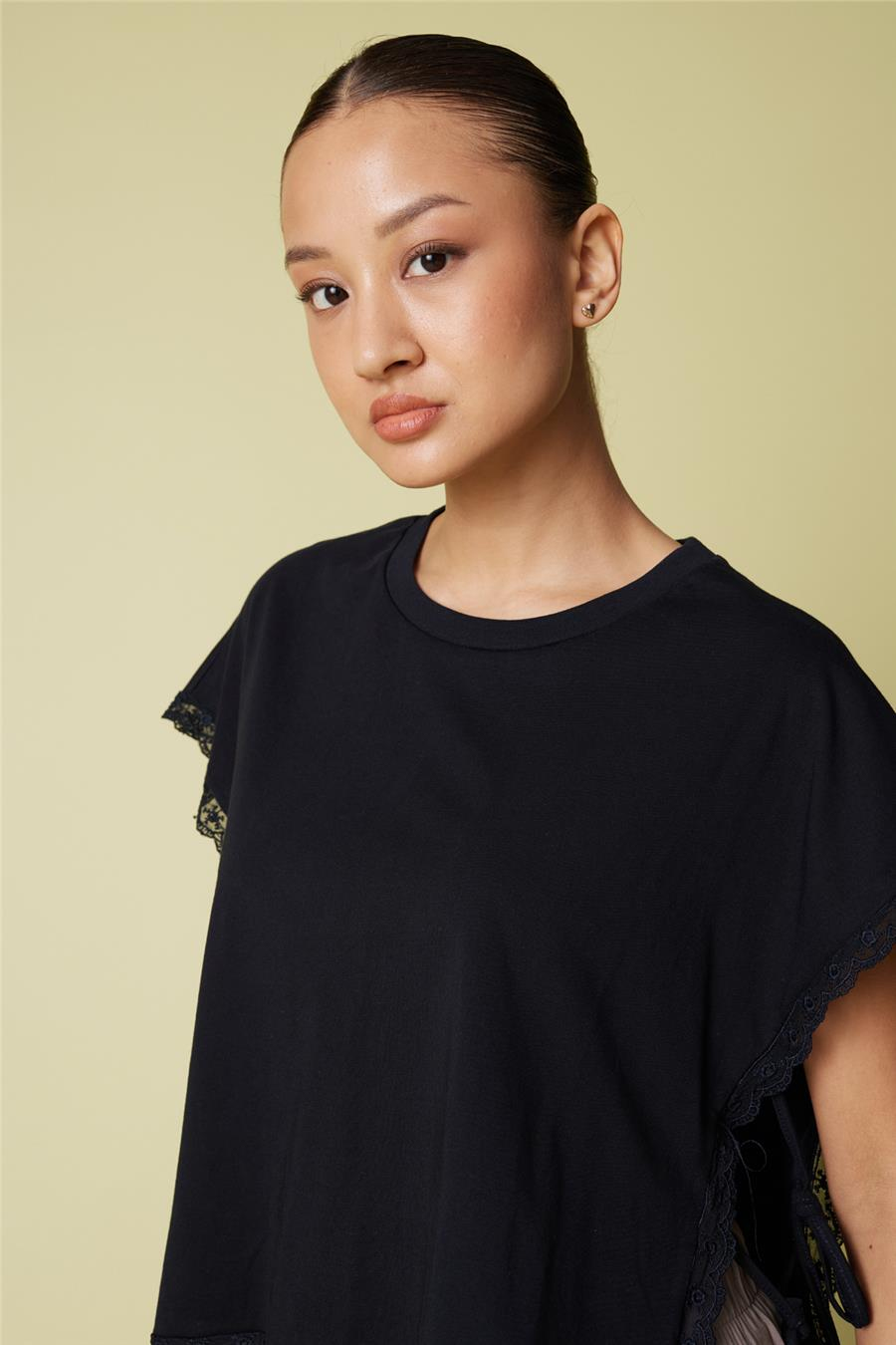 Nisan DANTEL DETAYLI PAMUKLU T-SHIRT LACİVERT N26-2253