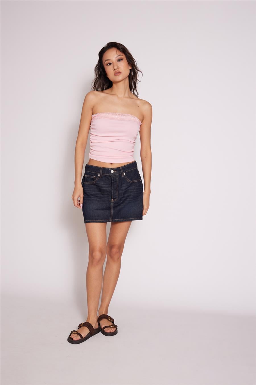 Nisan DANTEL DETAYLI STRAPLEZ TOP PEMBE N26-2362