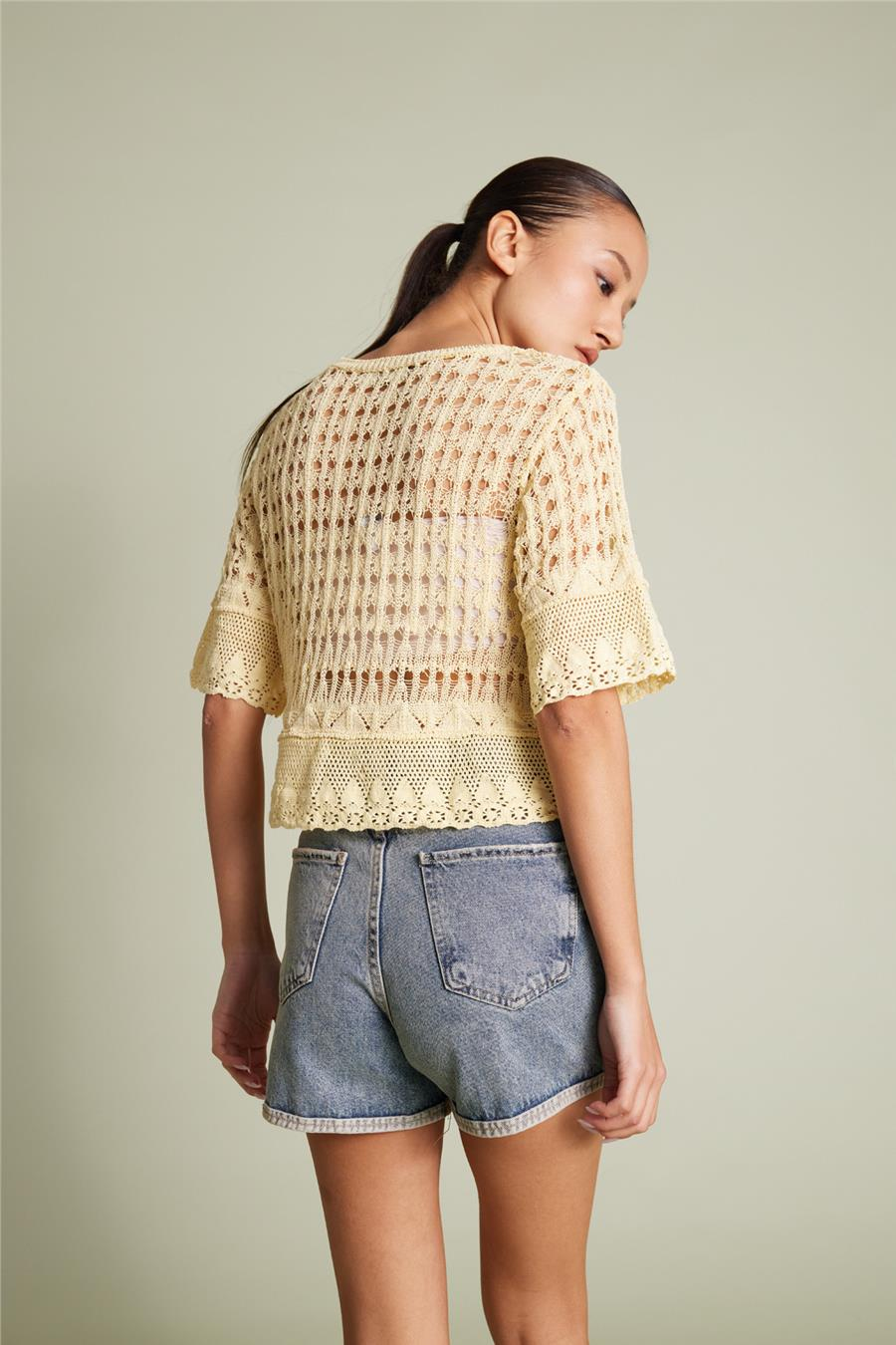 Nisan DANTEL DETAYLI TRİKO BLUZ SARI TT4792-Z
