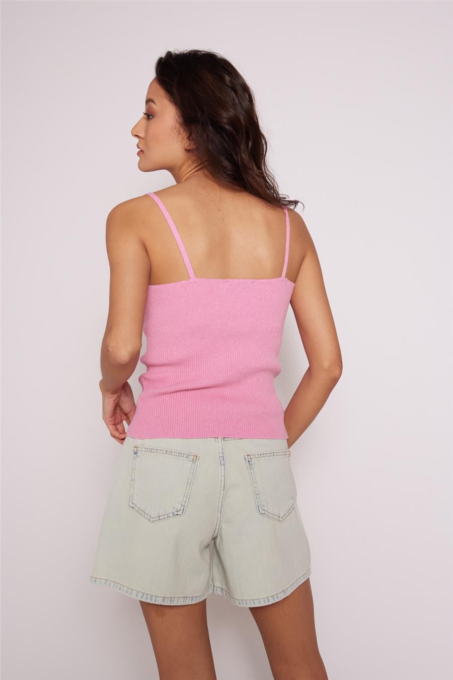Nisan DANTEL DETAYLI TRİKO TOP PEMBE TT4791-Z