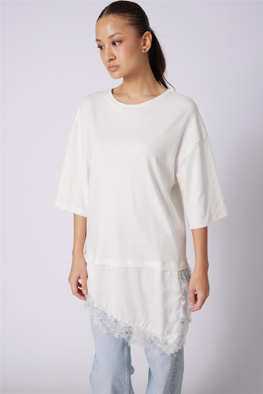 Nisan DANTELLİ KOMBİNE T-SHIRT EKRU N26-2315