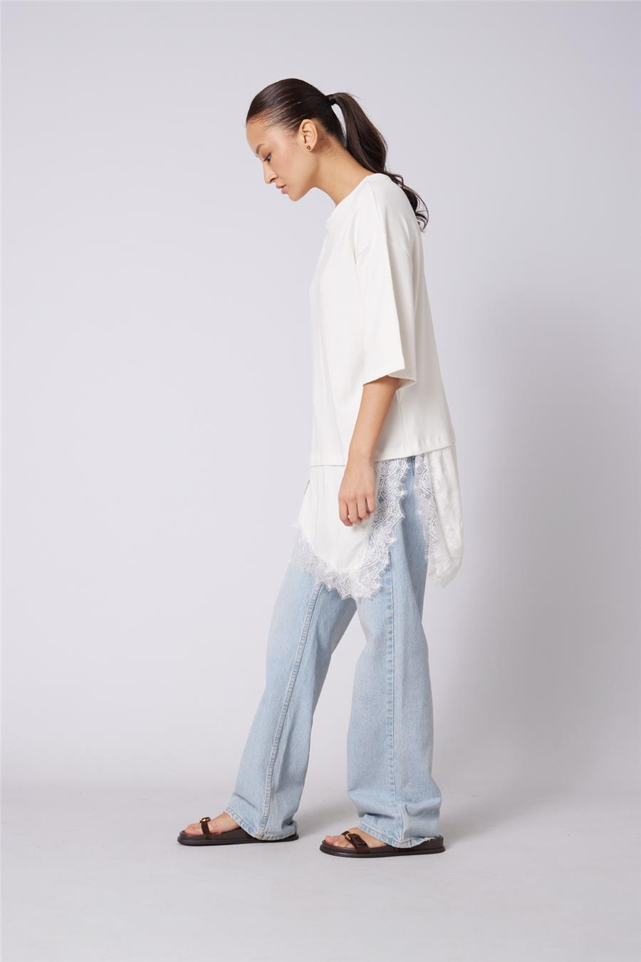 Nisan DANTELLİ KOMBİNE T-SHIRT EKRU N26-2315