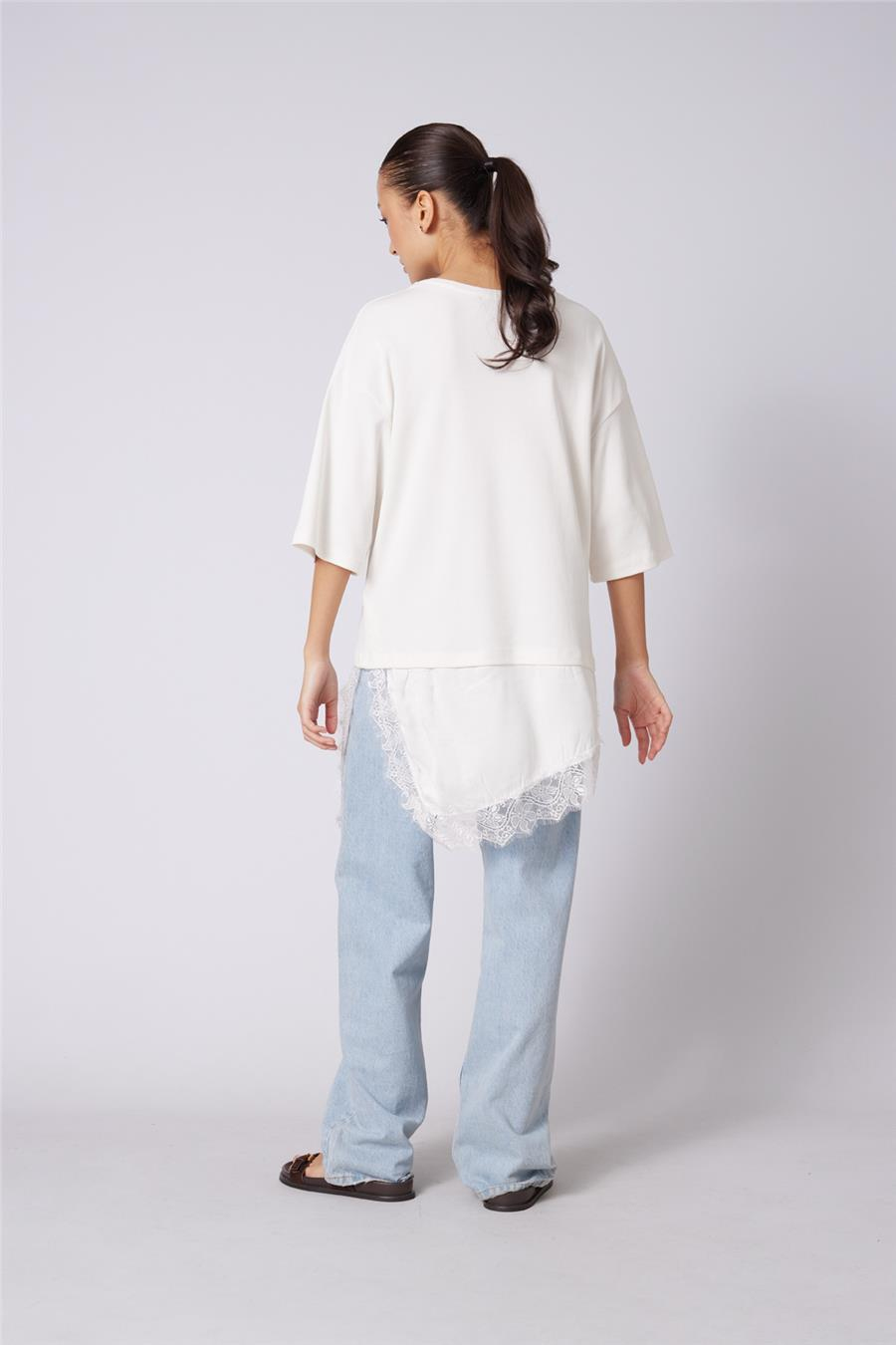 Nisan DANTELLİ KOMBİNE T-SHIRT EKRU N26-2315