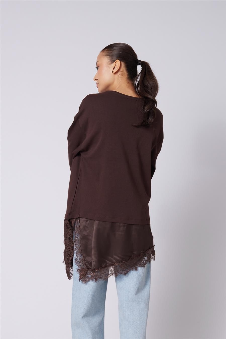 Nisan DANTELLİ KOMBİNE T-SHIRT KAHVE N26-2315