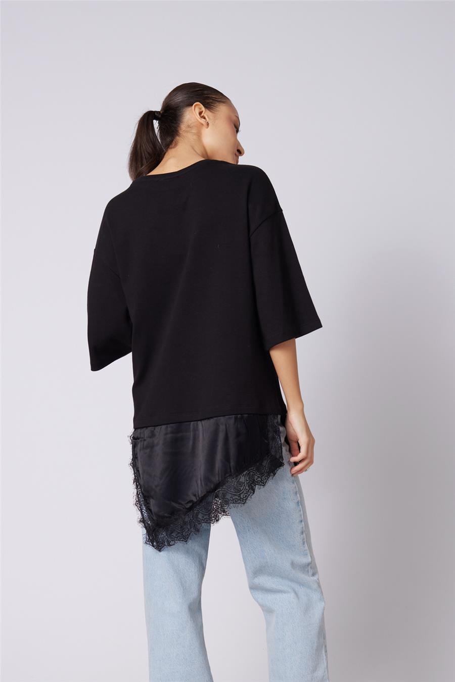 Nisan DANTELLİ KOMBİNE T-SHIRT SİYAH N26-2315