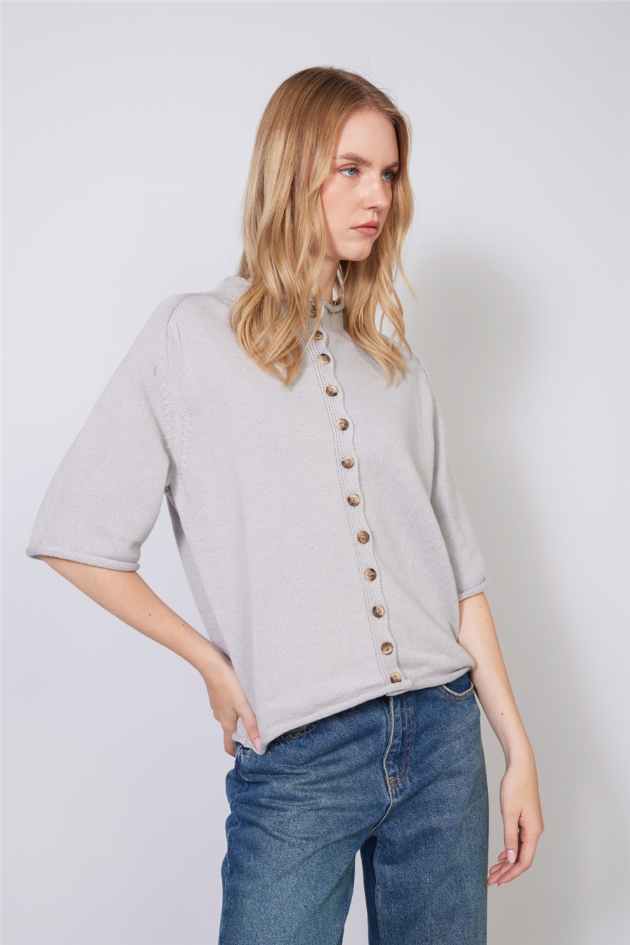 Nisan DİK YAKA REGLAN KOL DÜĞMELİ TRİKO HIRKA GRİ TT4869-Z