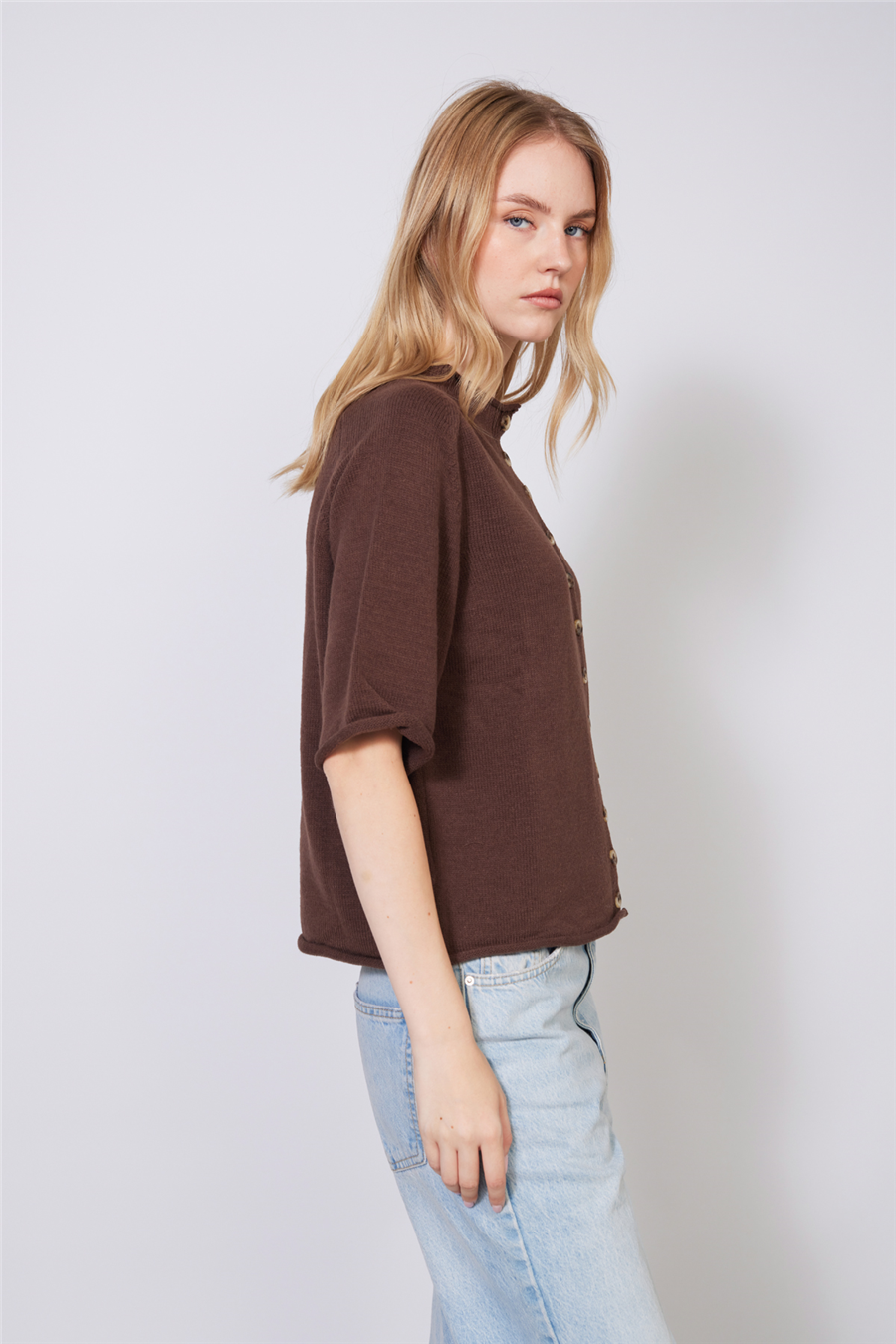 Nisan DİK YAKA REGLAN KOL DÜĞMELİ TRİKO HIRKA KAHVE TT4869-Z