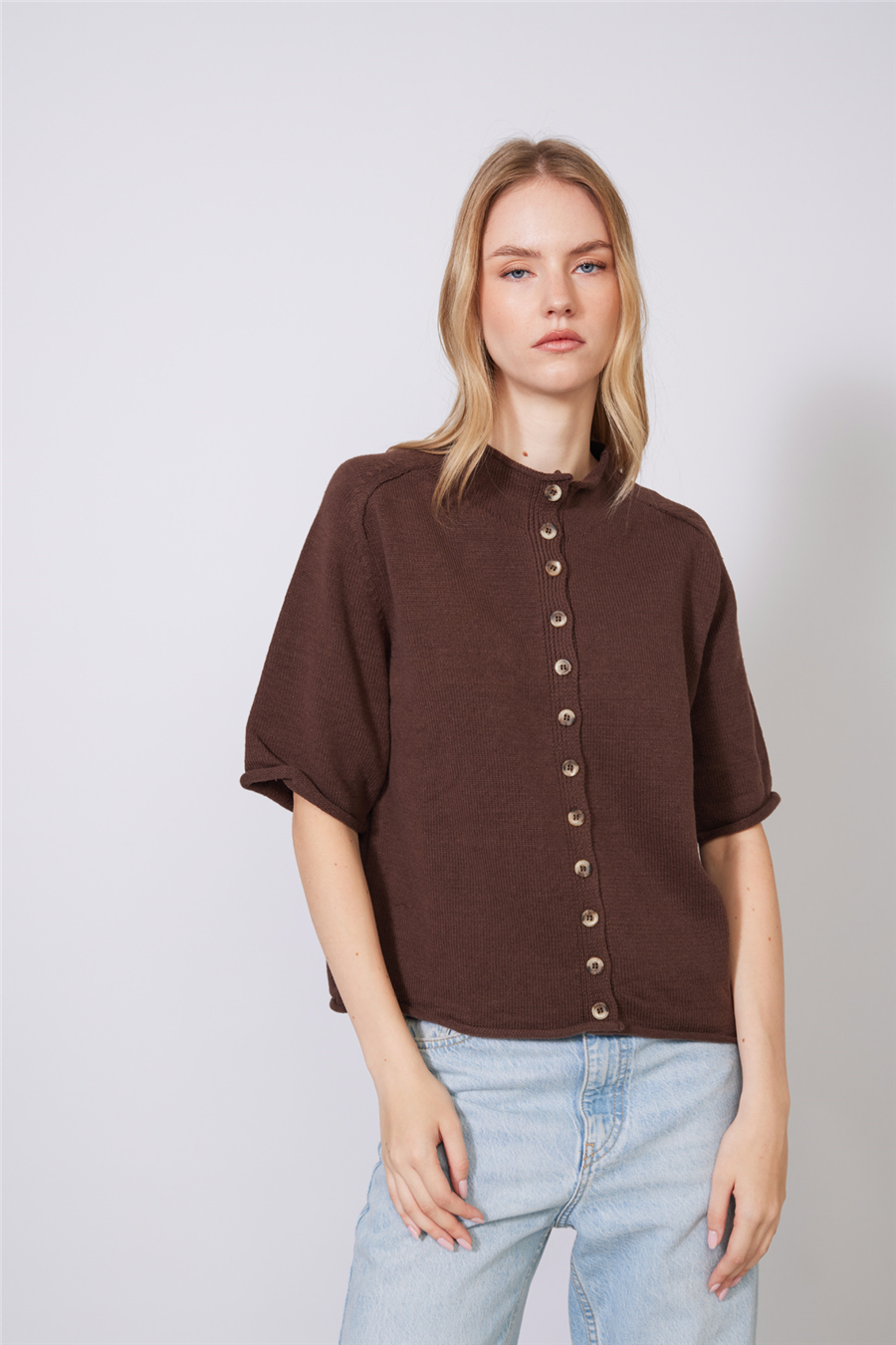 Nisan DİK YAKA REGLAN KOL DÜĞMELİ TRİKO HIRKA KAHVE TT4869-Z