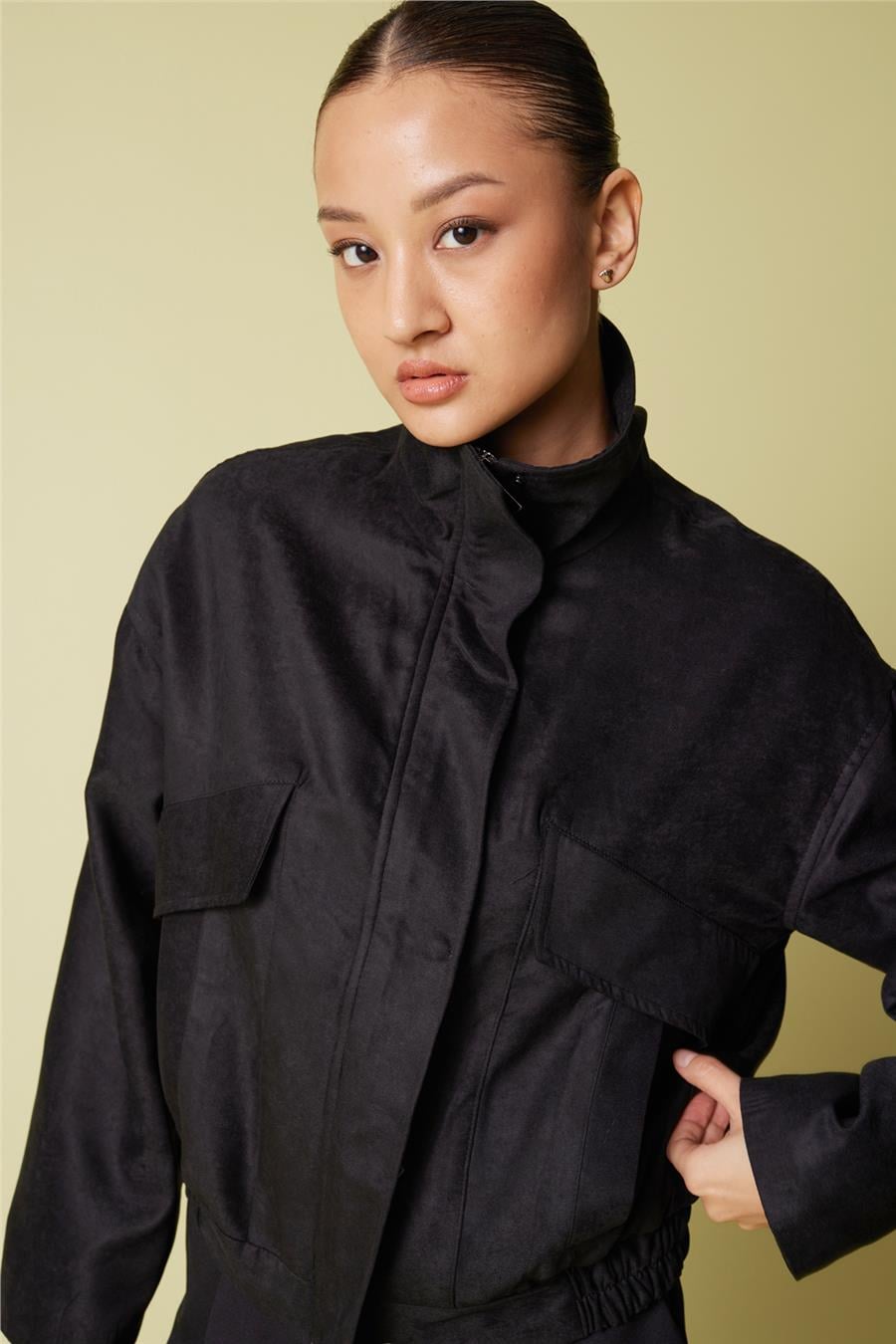 Nisan DİK YAKA SÜET BOMBER CEKET SİYAH N26-2225