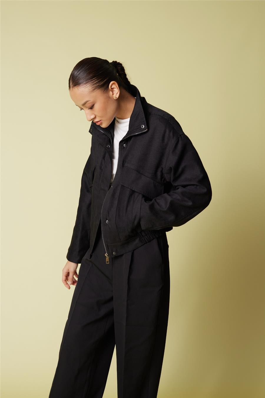Nisan DİK YAKA SÜET BOMBER CEKET SİYAH N26-2225