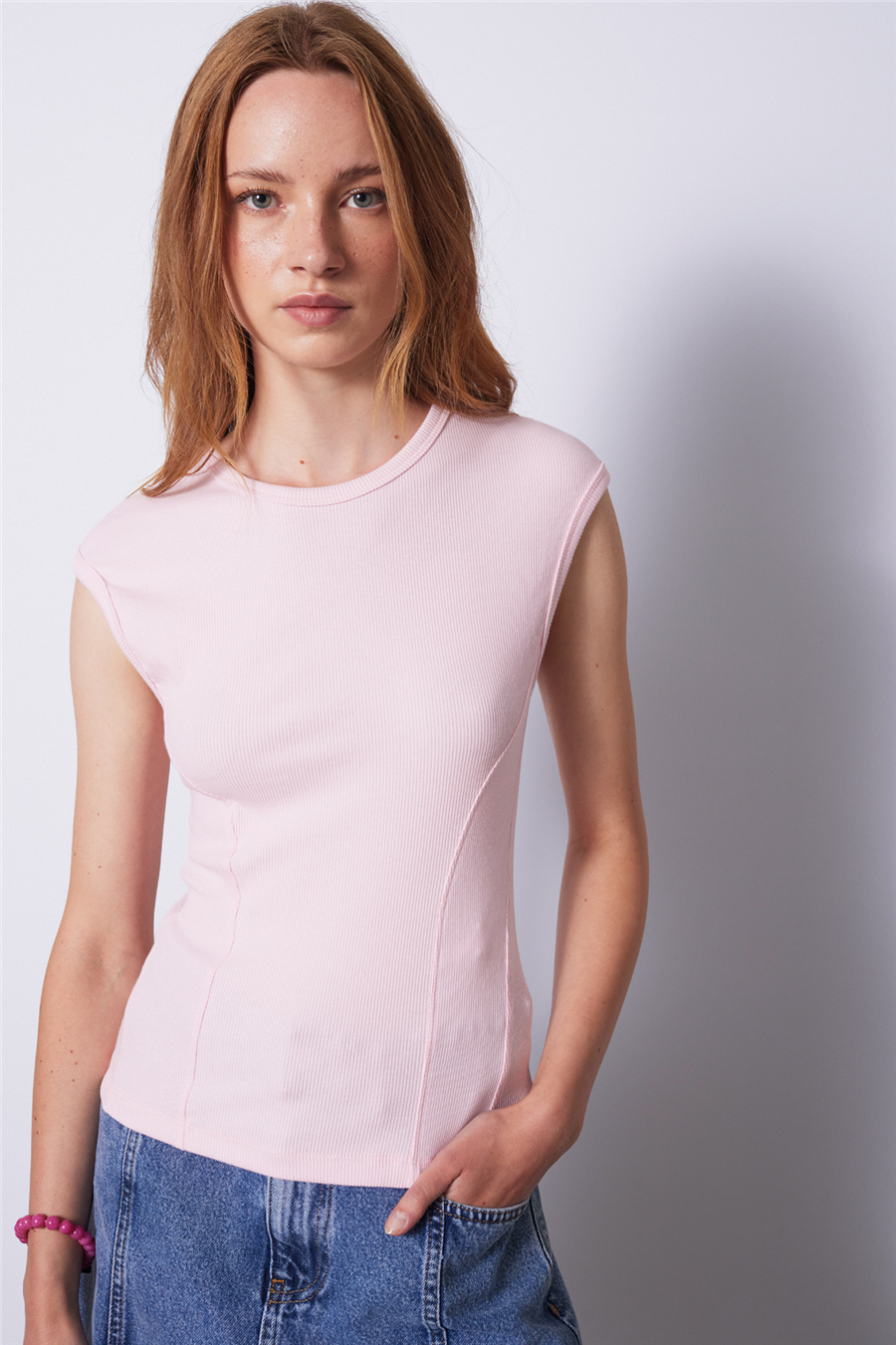 Nisan DİKİŞ DETAYLI PAMUKLU TOP PEMBE N26-2428