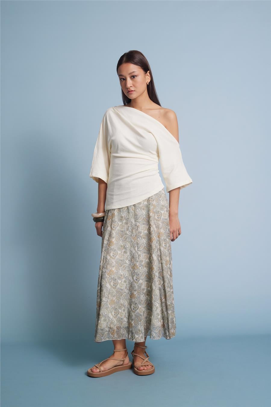 Nisan DRAPE DETAYLI ASİMETRİK TOP NATUREL N26-2270