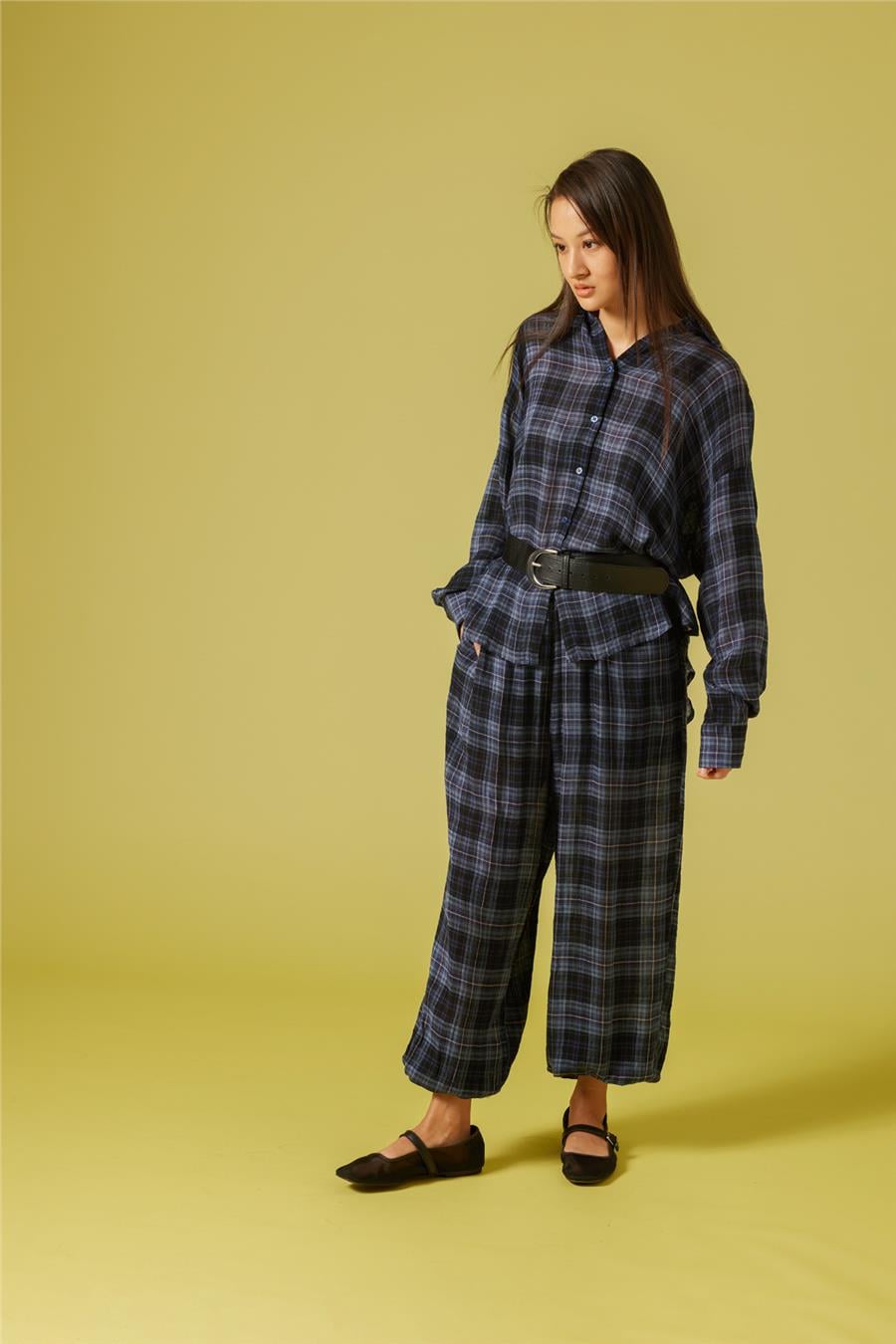 Nisan EKOSE DESENLİ OVERSIZE GÖMLEK İNDİGO N26-2284