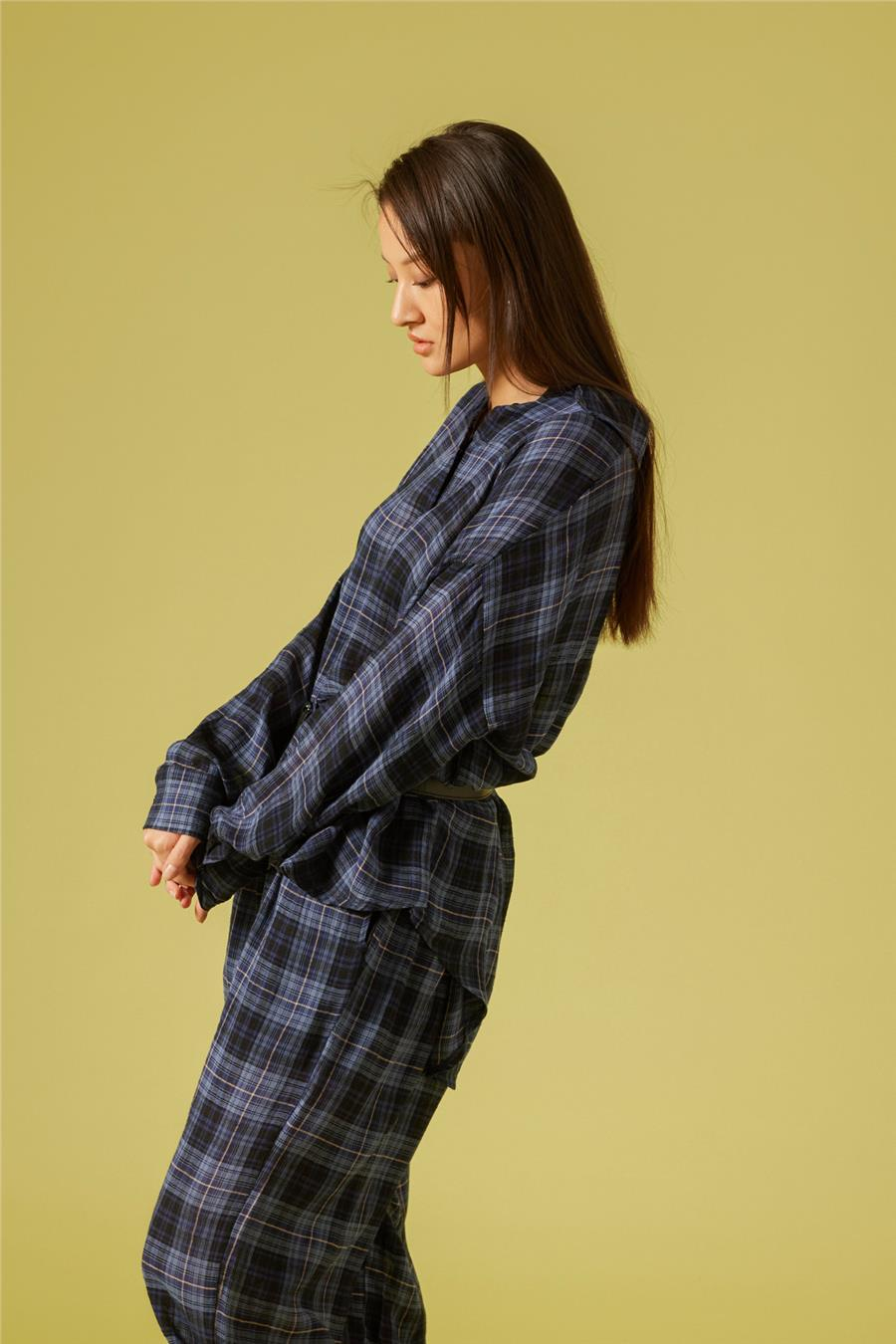 Nisan EKOSE DESENLİ OVERSIZE GÖMLEK İNDİGO N26-2284