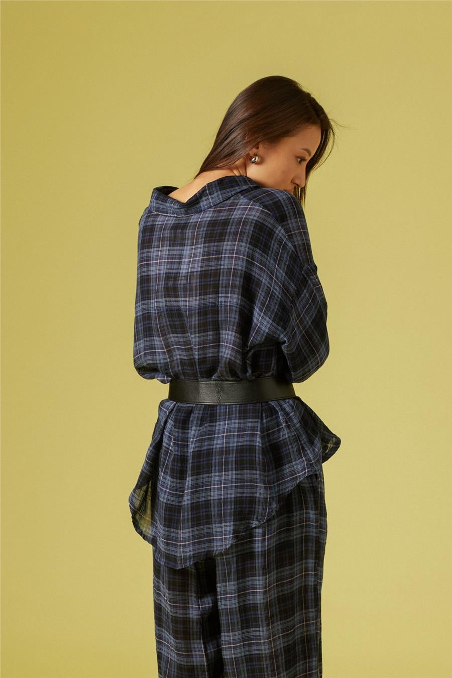 Nisan EKOSE DESENLİ OVERSIZE GÖMLEK İNDİGO N26-2284