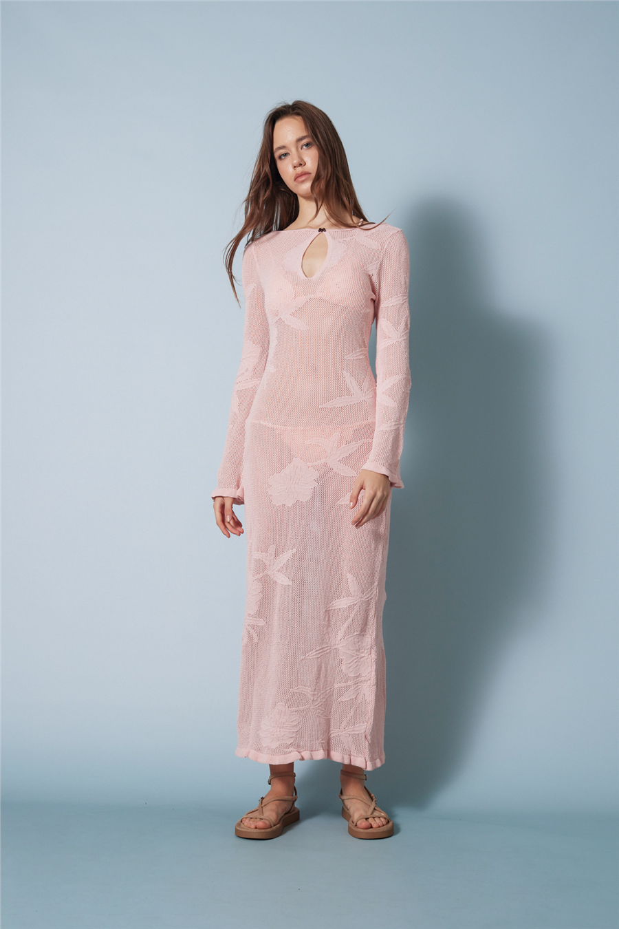 Nisan Fırfır Detaylı Triko Elbise PEMBE TT4501-Z