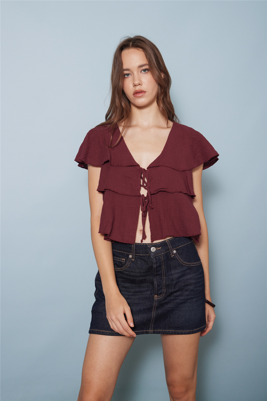 Nisan FIRFIRLI PELERİN TOP BORDO N26-2305