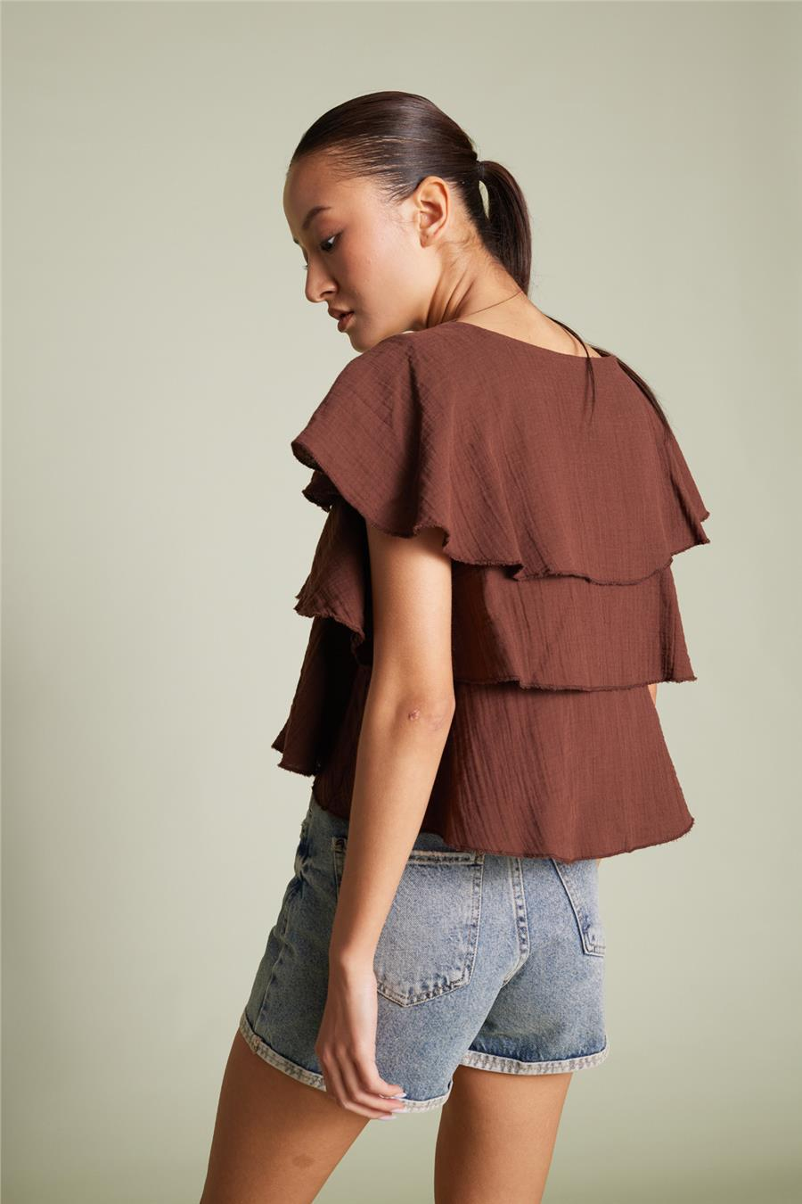 Nisan FIRFIRLI PELERİN TOP KAHVE N26-2305