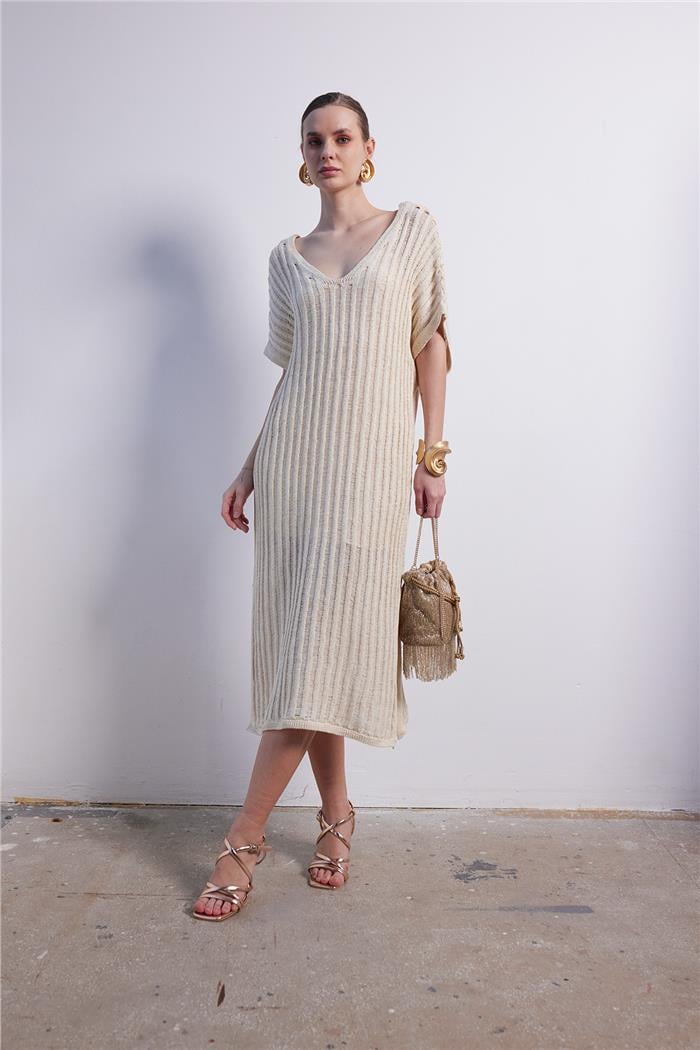 Nisan Ribbed Knit Dress RAW ECRU TT4236-Z