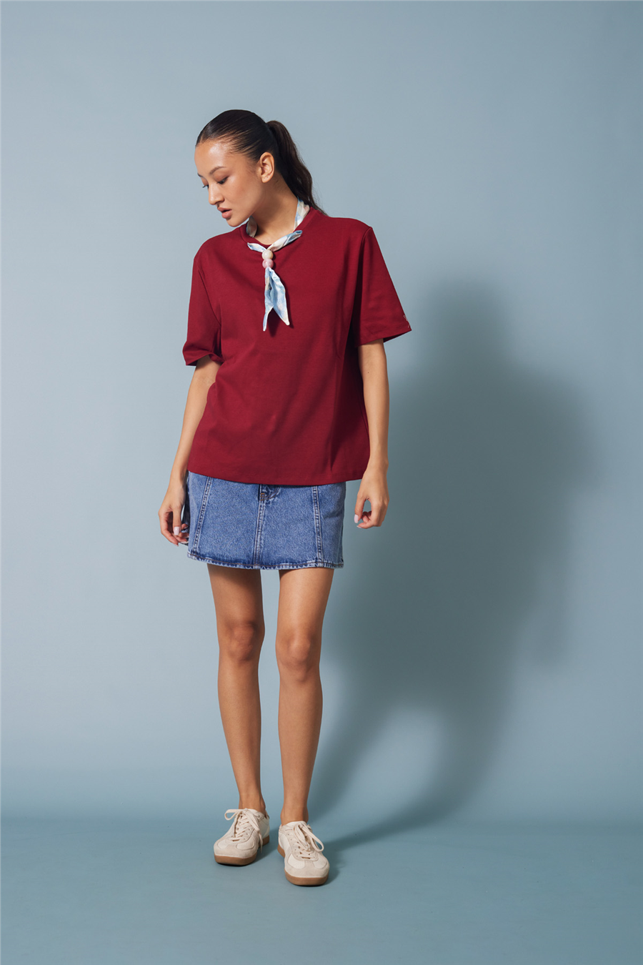 Nisan FULARLI BİSİKLET YAKA T-SHIRT BORDO N26-2316