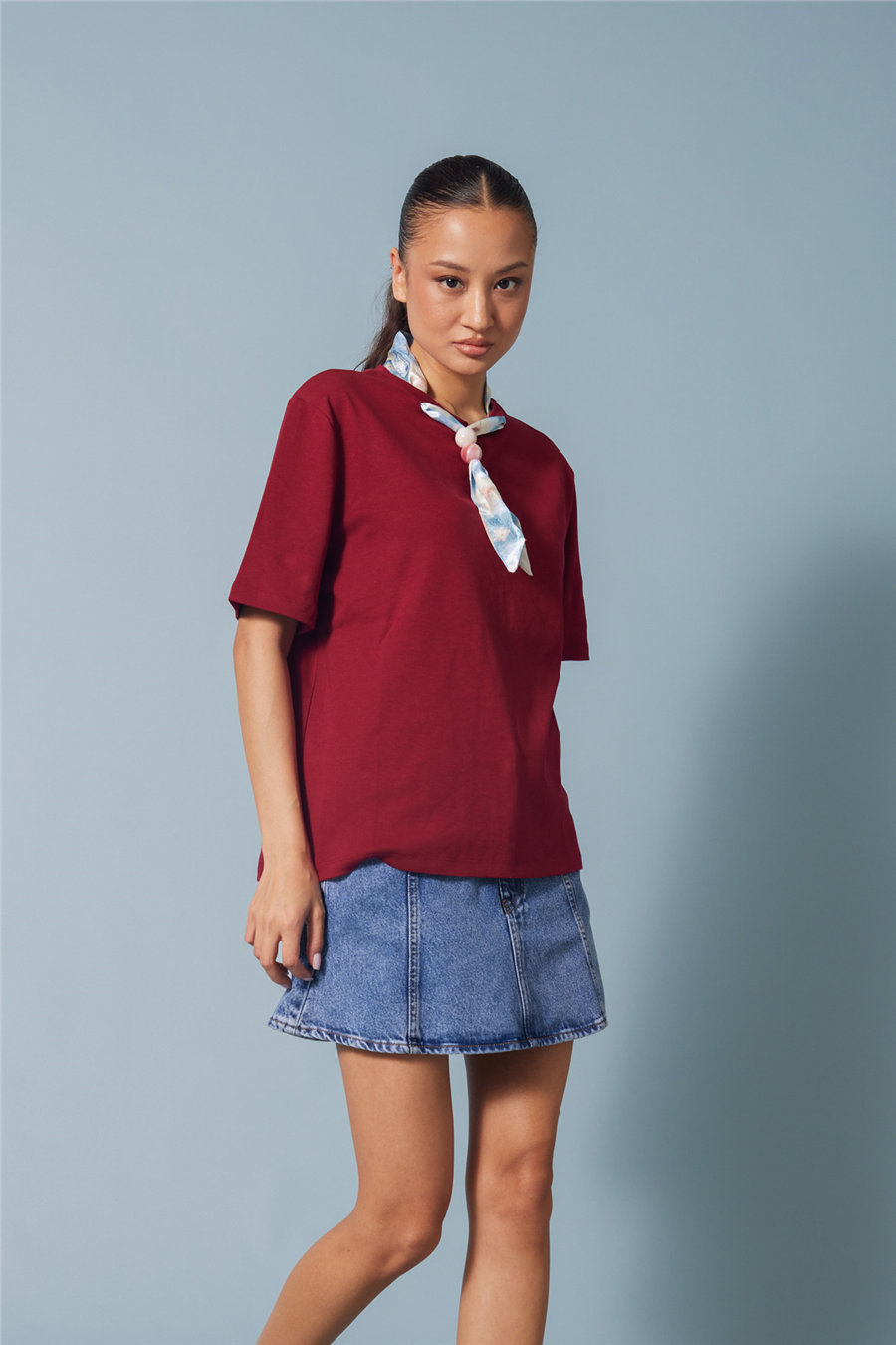 Nisan FULARLI BİSİKLET YAKA T-SHIRT BORDO N26-2316