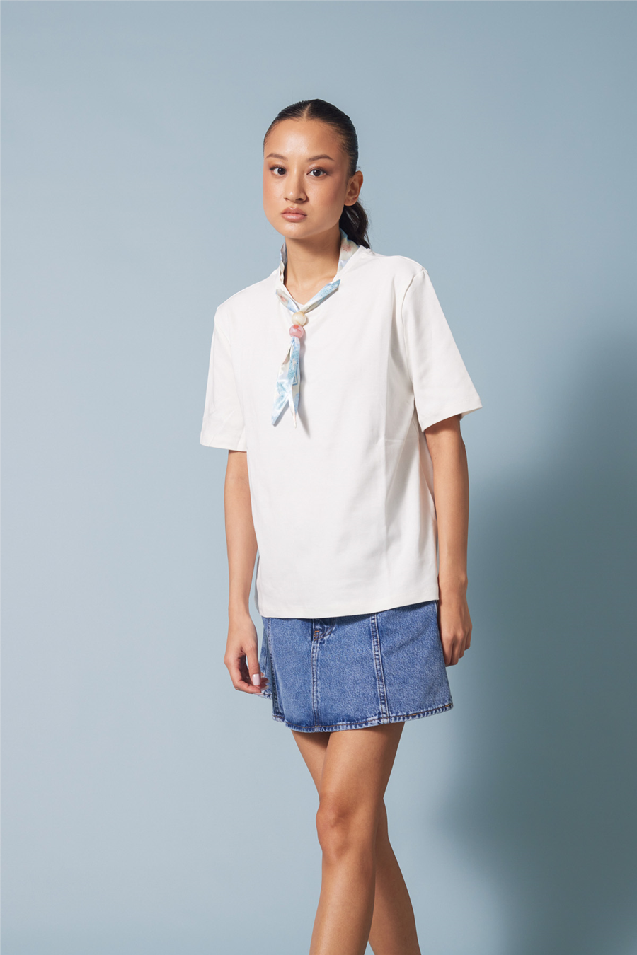 Nisan FULARLI BİSİKLET YAKA T-SHIRT EKRU N26-2316