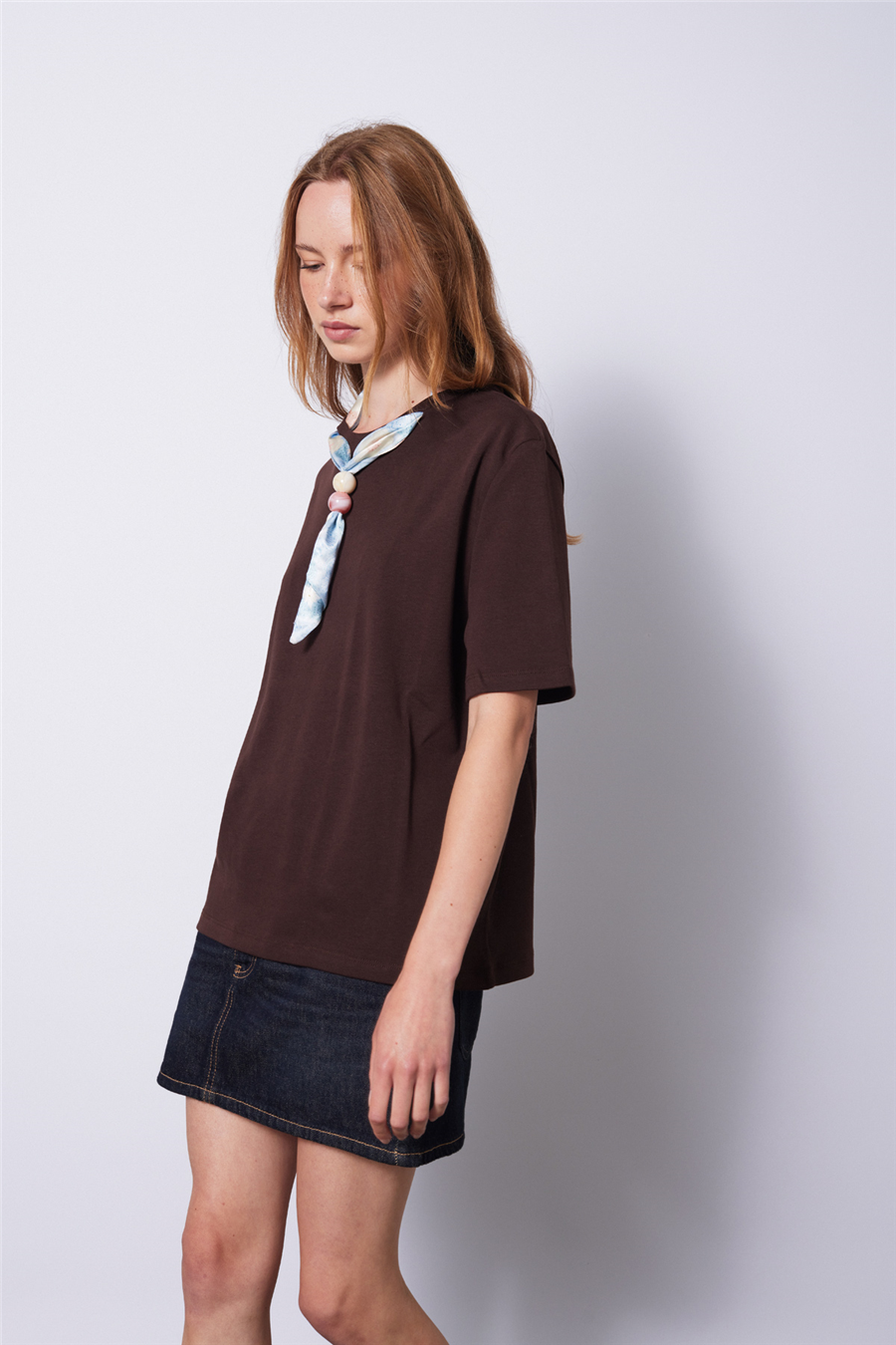 Nisan FULARLI BİSİKLET YAKA T-SHIRT KAHVE N26-2316
