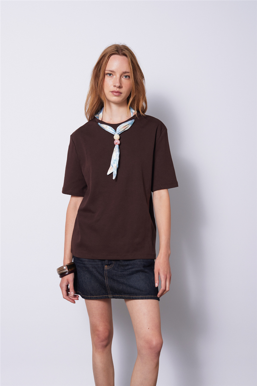 Nisan FULARLI BİSİKLET YAKA T-SHIRT KAHVE N26-2316