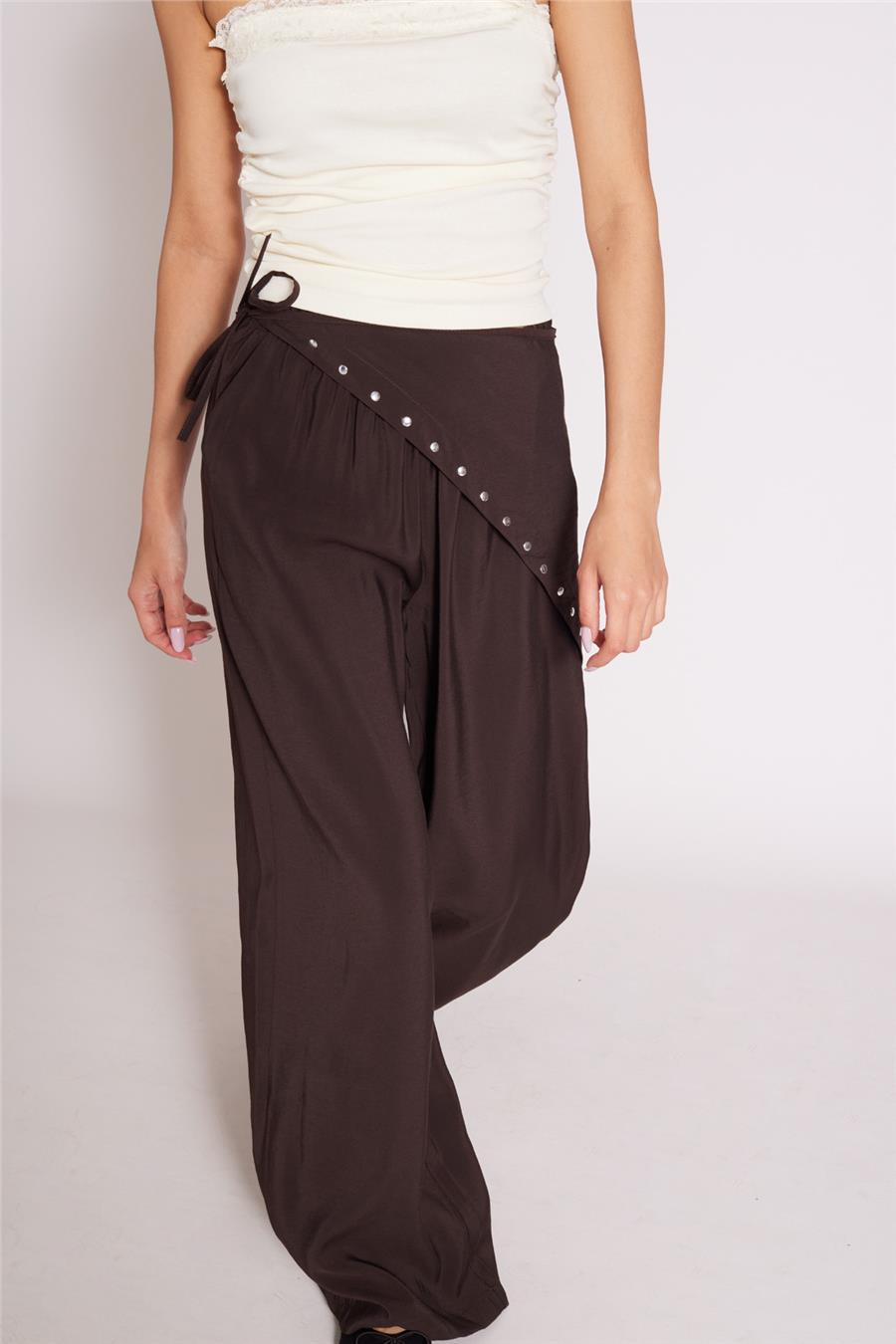 Nisan FULARLI DÖKÜMLÜ PANTOLON KAHVE N26-2413
