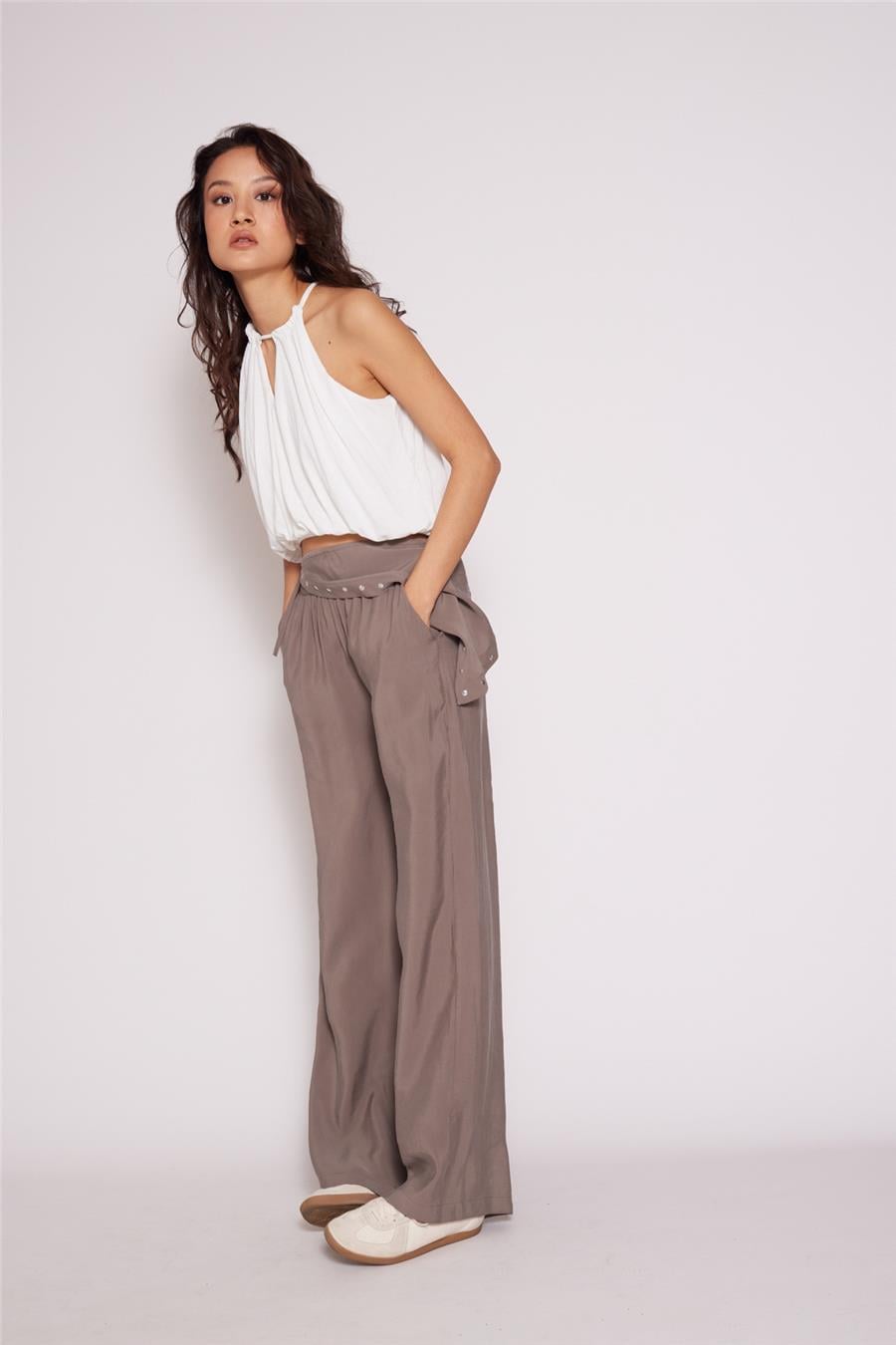Nisan FULARLI DÖKÜMLÜ PANTOLON VİZON N26-2413